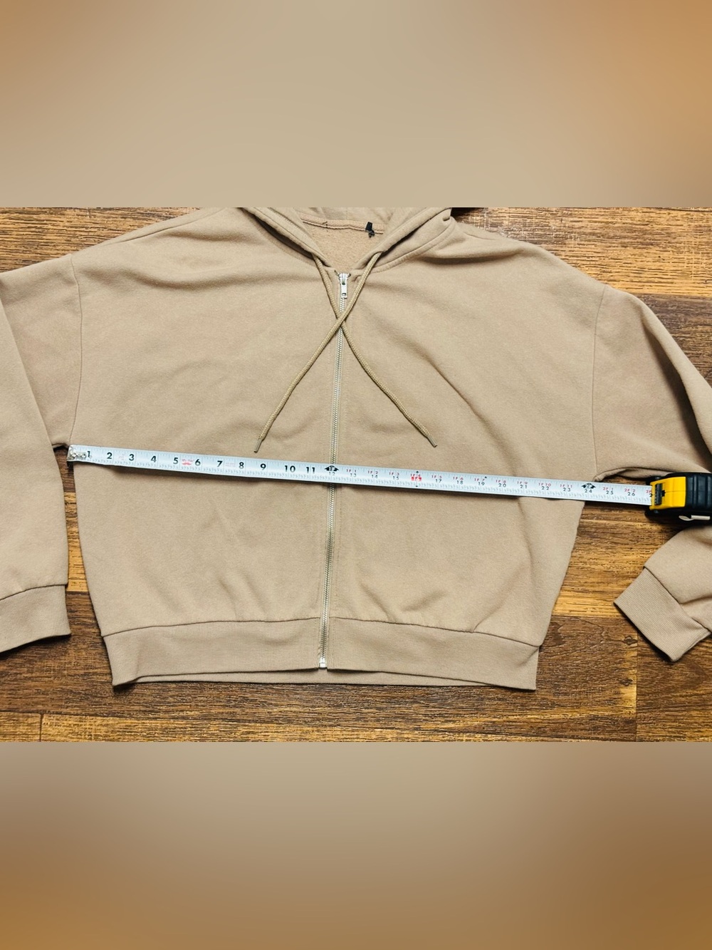 Women's Cropped Zip Hoodie in Beige - Picture 4 of 8